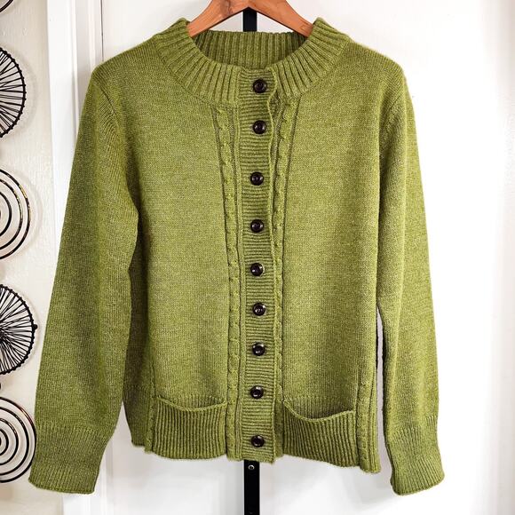 Kancy Kole Womens Cable Knit Cardigan Sweater - Green, Size XL - Picture 3 of 9